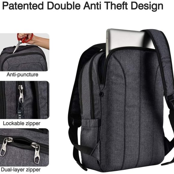 Gray Heather Backpack with charger port - Picture 10 of 12